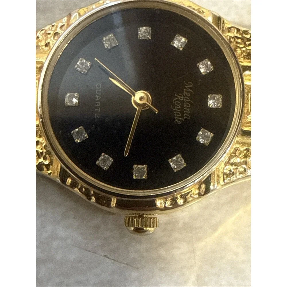 Vtg Medana ROYALE Ladies Diamond Gold Tone Nugget Style Watch 7.5